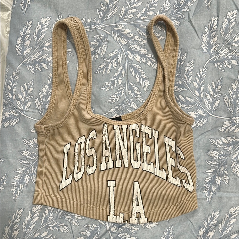 Tan Ribbed Los Angeles Crop Top